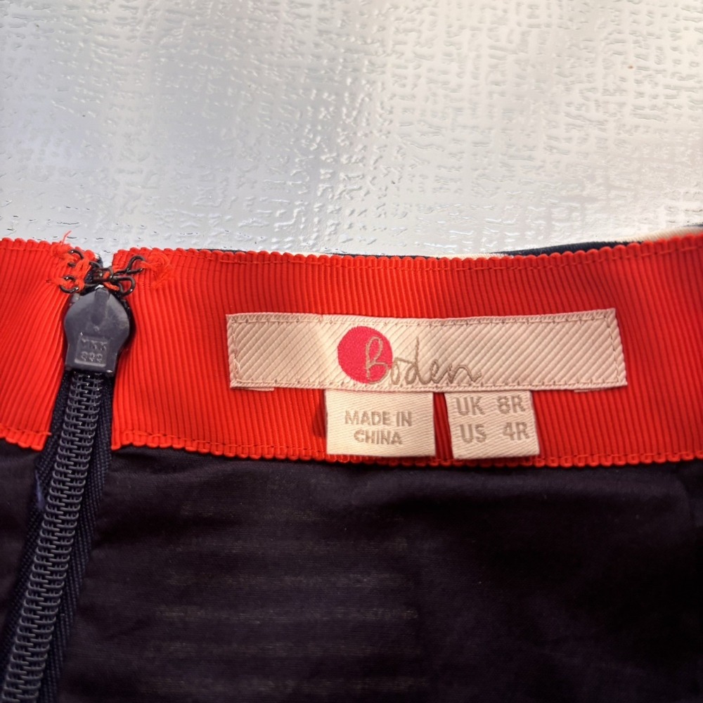 Boden Skirt Womens 4 Pleated Midi Polka Dot Striped Nautical Teacher Navy Blue - Picture 5 of 7